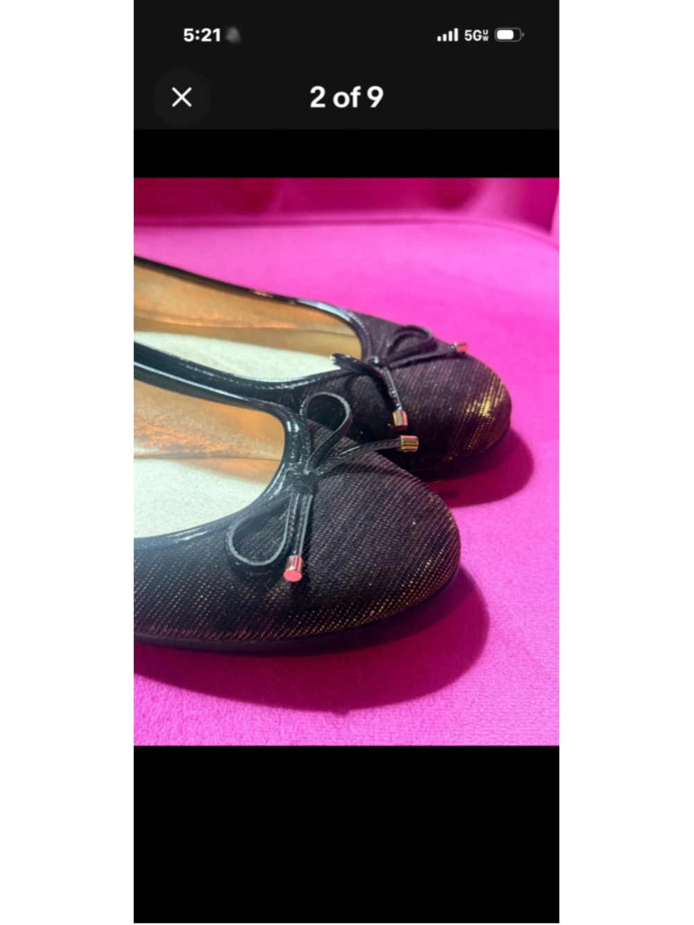 Jimmy Choo Black/Brown Gold Sparkle Ballet Flats Bow EU 37 US 6.5 Italy